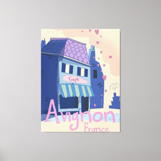 Toile Affiche de voyage de dessin animé d'Avignon France (Recto)