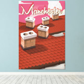 Toile Affiche de voyage de dessin animé de Manchester, A (Insitu (Plancher de Bois))