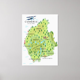 Toile Affiche de voyage de la carte Cumbria England Map.