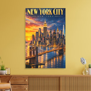 Toile Affiche de voyage de la skyline dorée de New York