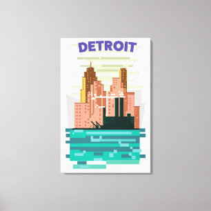 Toile Affiche de voyage en skyline de Detroit City.
