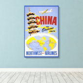 Toile Affiche de voyage pour Northwest Orient Airlines (Insitu (Plancher de Bois))