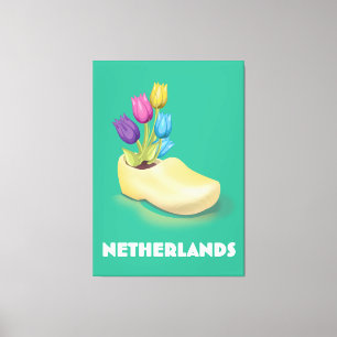 Toile Affiche de voyage Sabot néerlandais et fleurs