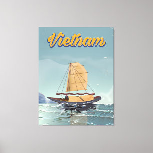 Toile affiche de voyage vintage bateau de pêche du Vietn
