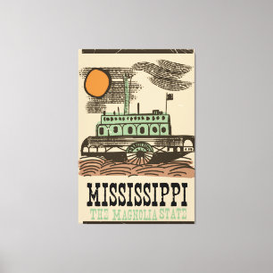 Toile Affiche de voyage vintage bateau sur le fleuve Mis