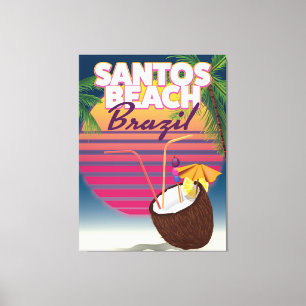 Toile Affiche de voyage vintage de la plage de Santos Br