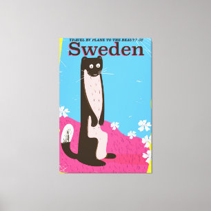 Toile Affiche de voyage vintage de Suède dessin animé