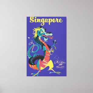 Toile Affiche de voyage vintage du dragon de Singapour