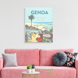 Toile Affiche de voyage vintage Gênes, Riviera italienne
