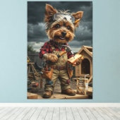 Toile Affiche drôle de Yorkie ouvrier de construction –  (Insitu (Plancher de Bois))