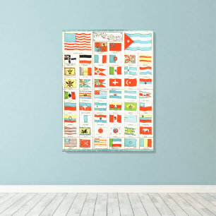 Toile Affiche pédagogique vintage des drapeaux de toutes