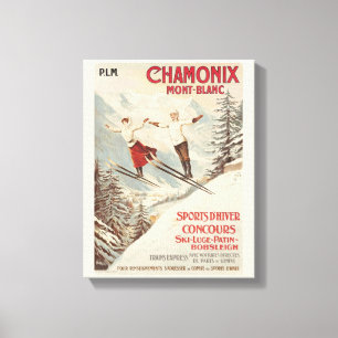 Toile Affiche vintage de ski française Chamonix Mont Bla