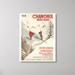 Toile Affiche vintage de ski française Chamonix Mont Bla