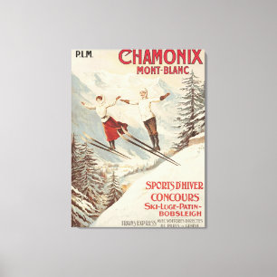 Toile Affiche vintage de ski française Chamonix Mont Bla