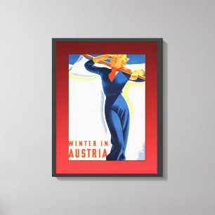 Toile Affiche vintage de ski, hiver en Autriche