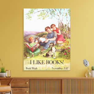 Toile Affiche vintage "J'aime les livres" par Kate Sered