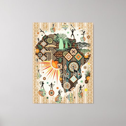 Toile Africa Map Decorative Tribal Elements Pattern (Recto)