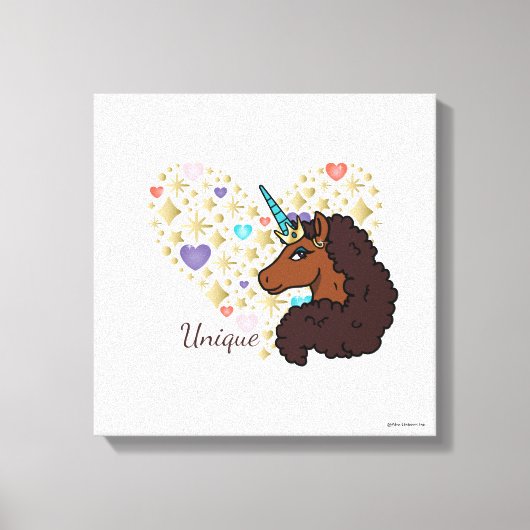 Toile Afro Unicorn | Design cardiaque unique (Recto)
