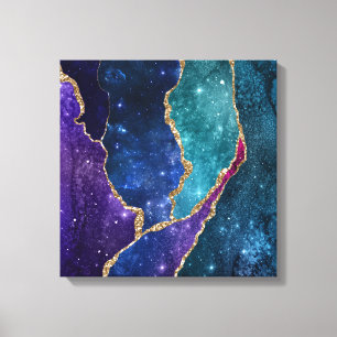 Toile Agate Veines Bleu Violet Aqua Or