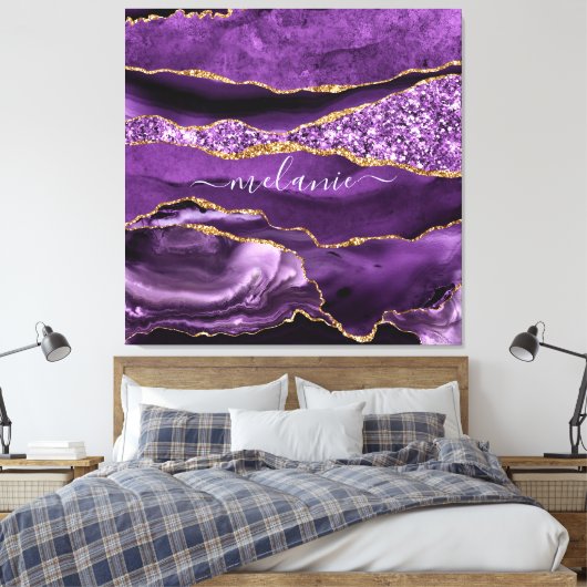 Toile Agate Violet violet or Parties scintillant Géode N (Insitu(Chambre))