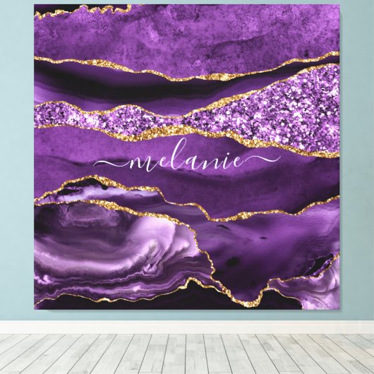 Toile Agate Violet violet or Parties scintillant Géode N (Insitu (Plancher de Bois))