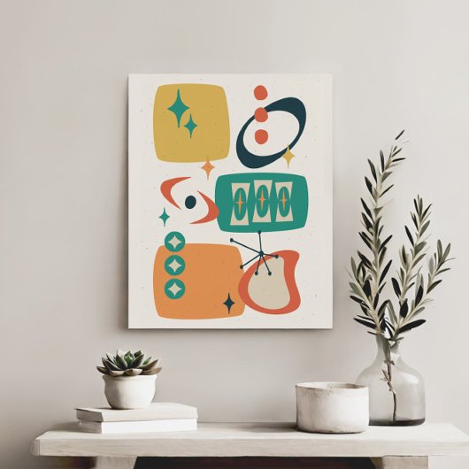 Toile Âge Atomique milieu du siècle Abstrait Orange Jaun