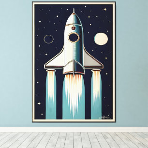 Toile Âge Spatial Rétro Bateau Fusée des Années 50
