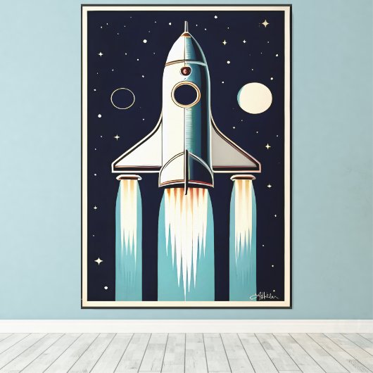 Toile Âge Spatial Rétro Bateau Fusée des Années 50 (Insitu (Plancher de Bois))