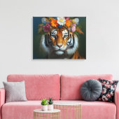 Toile AI Tigre avec fleurs (Insitu(Salon))