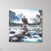 Toile Aigle à tête blanche avec un drapeau américain au (Recto)