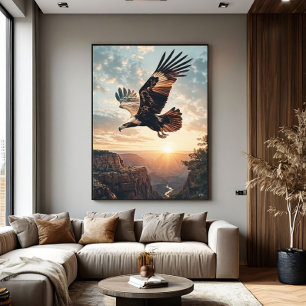 Toile Aigle majestueux volant au coucher du soleil