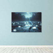 Toile Aigrette blanche et nénuphars dans un étang (Insitu (Plancher de Bois))