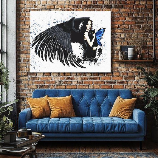Toile Ailes d'ange gothiques Chat noir Fée bleue