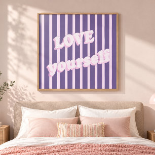 Toile Aimez-Vous Typographie Rétro à Rayures Violettes