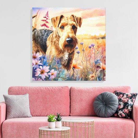 Toile Airedale Terrier Dog in a Wildflower Meadow (Insitu(Salon))