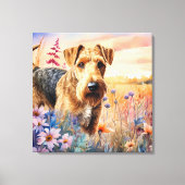 Toile Airedale Terrier Dog in a Wildflower Meadow (Recto)