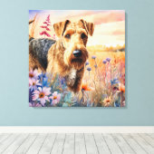 Toile Airedale Terrier Dog in a Wildflower Meadow (Insitu (Plancher de Bois))