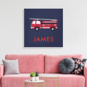 Toile Ajouter votre nom Red Fire truck Personnalisé (Insitu(Salon))