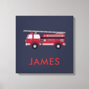 Toile Ajouter votre nom Red Fire truck Personnalisé