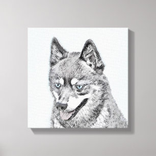 Toile Alaskan Klee Kai Peinture - Cute Original Chien Ar