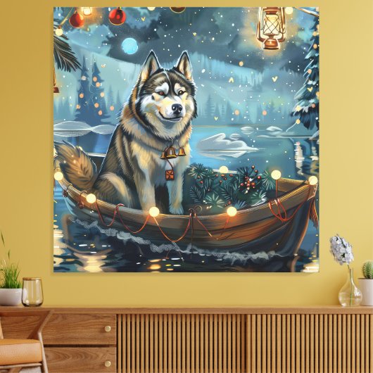 Toile Alaskan Malamute Noël Festive Voyage (Insitu(Salon))
