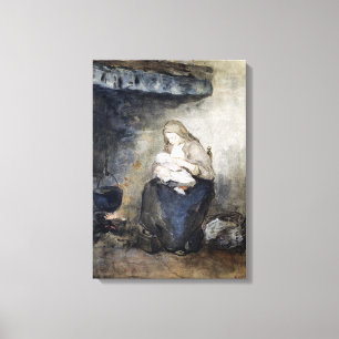 Toile Albert Neuhuys mère allaite son enfant par le père