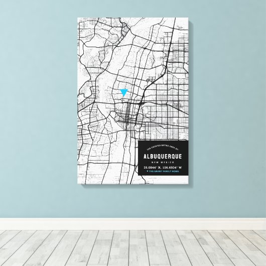 Toile Albuquerque City Map + Marquer Votre Emplacement (Insitu (Plancher de Bois))