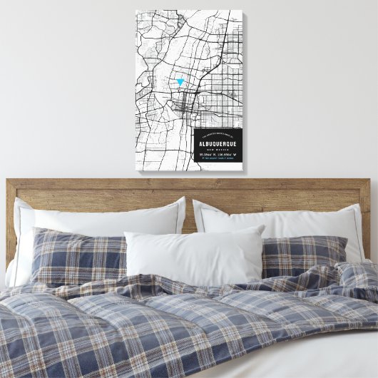 Toile Albuquerque City Map + Marquer Votre Emplacement (Insitu(Chambre))