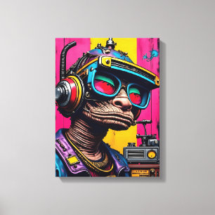 Toile Alien Cyberpunk rétro - Neon Streetwear Sci-Fi Art