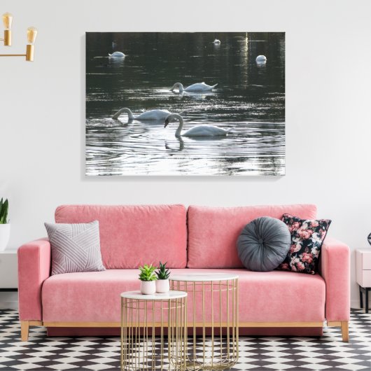 Toile Alimentation des cygnes, Lac Roath Park, Cardiff (Insitu(Salon))