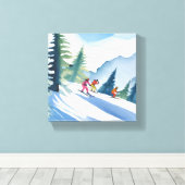 Toile Allons Skiing | Aquarelle d'hiver (Insitu (Plancher de Bois))