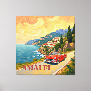 Toile Amalfi Coast Retro Drive : Van Gogh Style