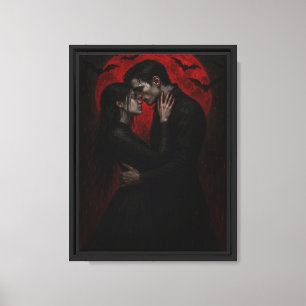 Toile Amants vampires s'embrassant sous la lune de sang
