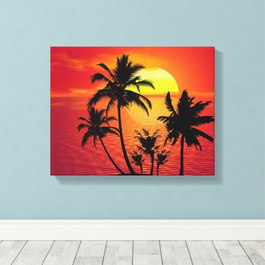 Toile Amazing sunset with palms on tropical beach (Insitu (Plancher de Bois))